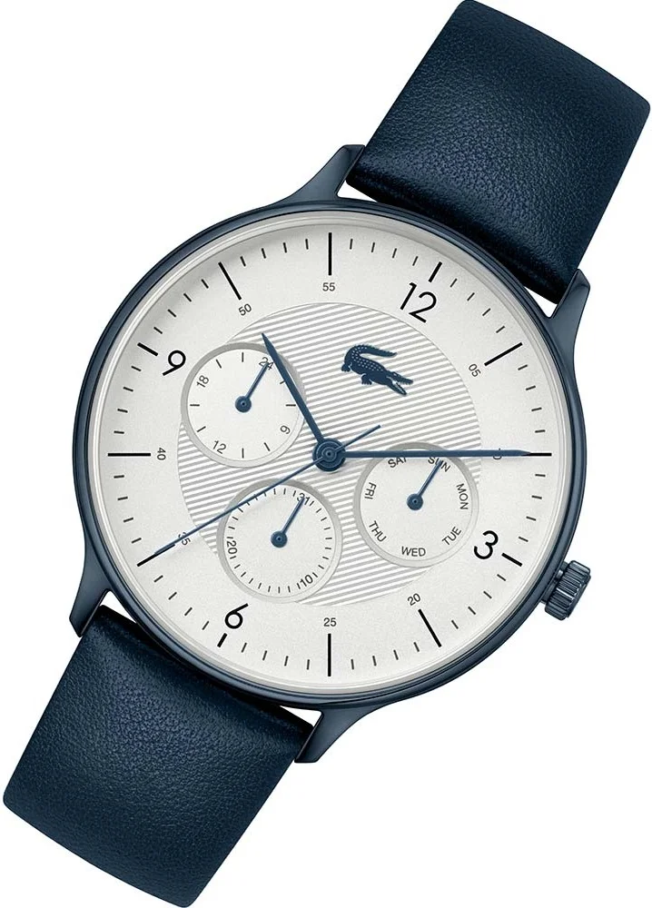 Montre Homme Lacoste Club Réf. 2011140 - Boîtier Acier Bleu, Cadran Blanc, Bracelet Cuir Bleu vue 2