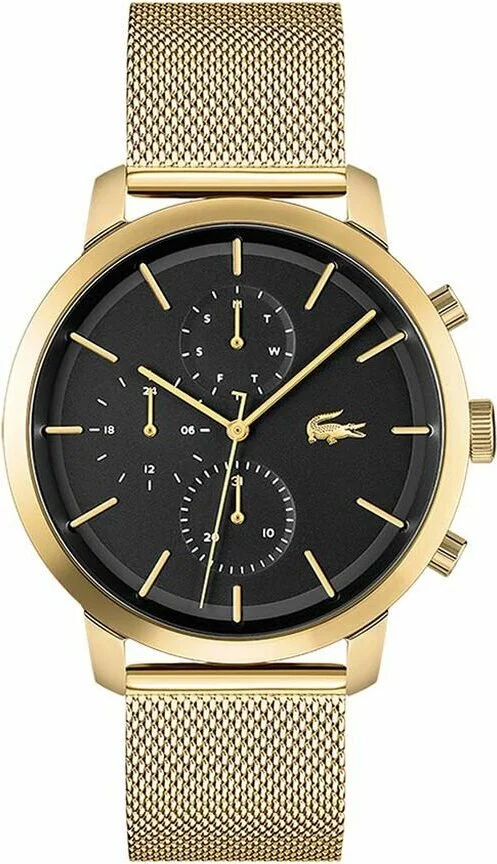 Montre Homme Lacoste 2011195 - Chronographe Quartz Acier Doré, Cadran Noir, Bracelet Maille Milanaise