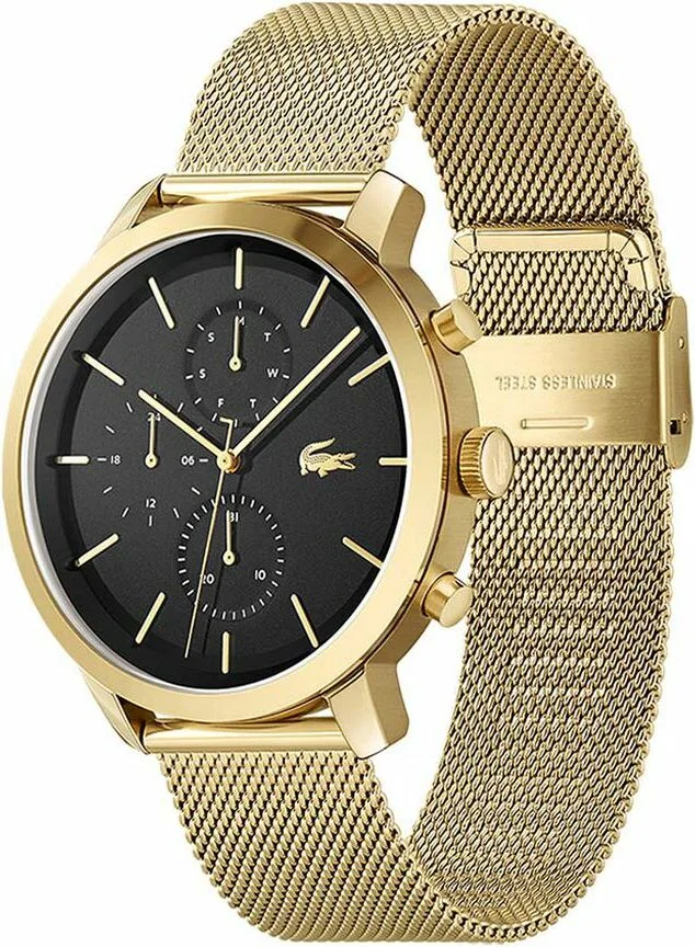 Montre Homme Lacoste 2011195 - Chronographe Quartz Acier Doré, Cadran Noir, Bracelet Maille Milanaise vue 2