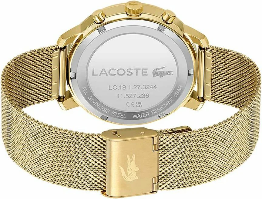 Montre Homme Lacoste 2011195 - Chronographe Quartz Acier Doré, Cadran Noir, Bracelet Maille Milanaise vue 3