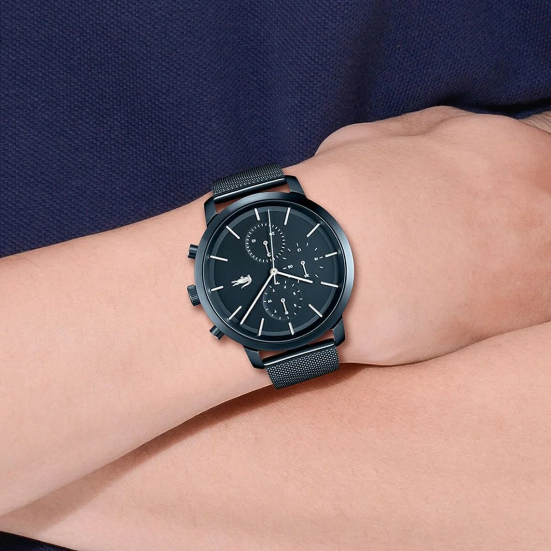 Montre Homme Lacoste 2011196 Replay - Boîtier et Bracelet Acier Bleu Maille Milanaise vue 4