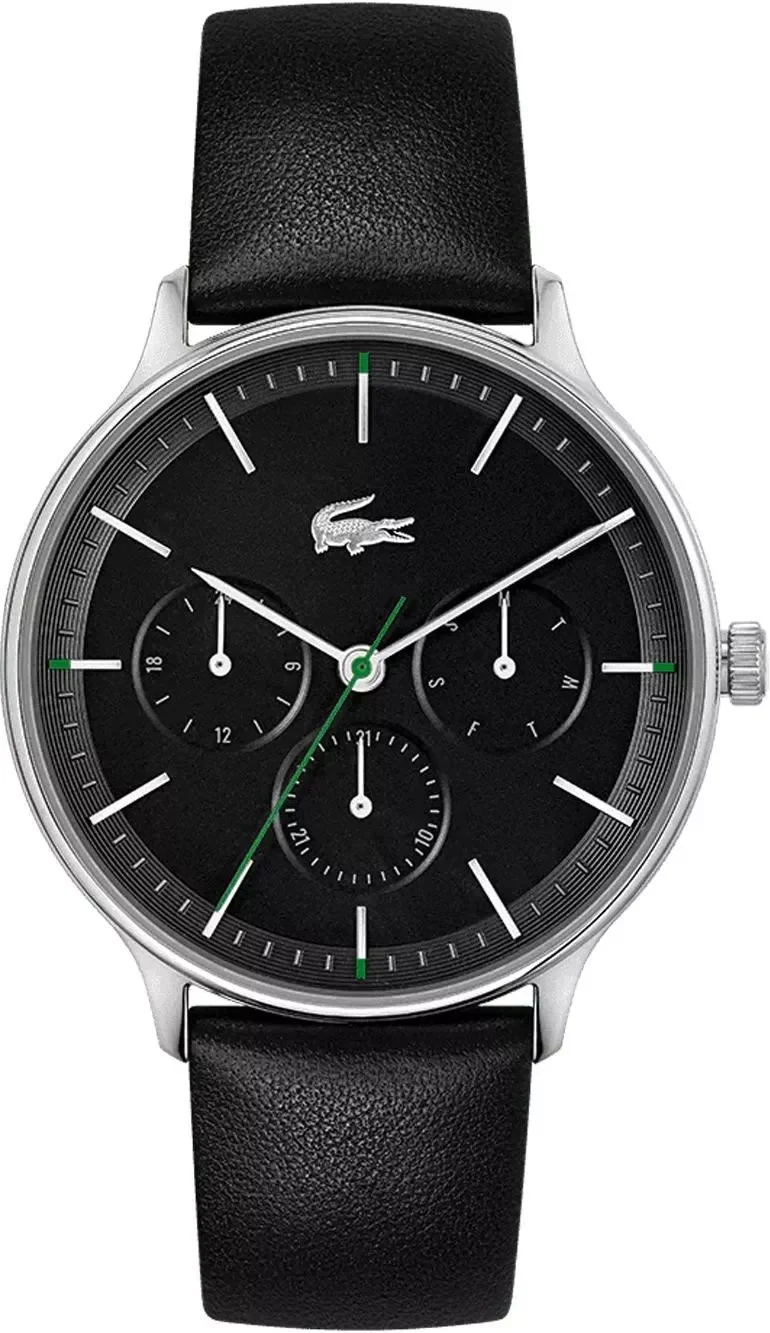 Montre Lacoste Homme Réf. 2011226 - Cadran Multifonctions Noir, Bracelet Cuir