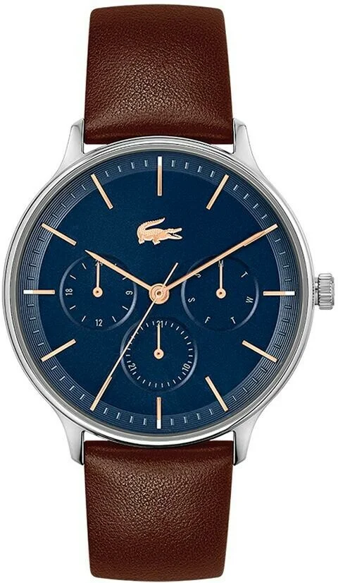 Montre Homme Lacoste Club 2011227 - Cadran Bleu Multifonctions, Bracelet Cuir Marron