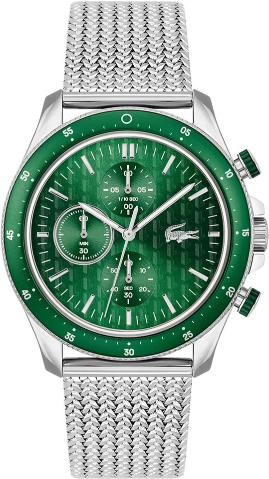 Montre Homme Lacoste Neoheritage 2011255 - Cadran Vert, Boîtier Bicolore et Bracelet Maille Milanaise Argenté