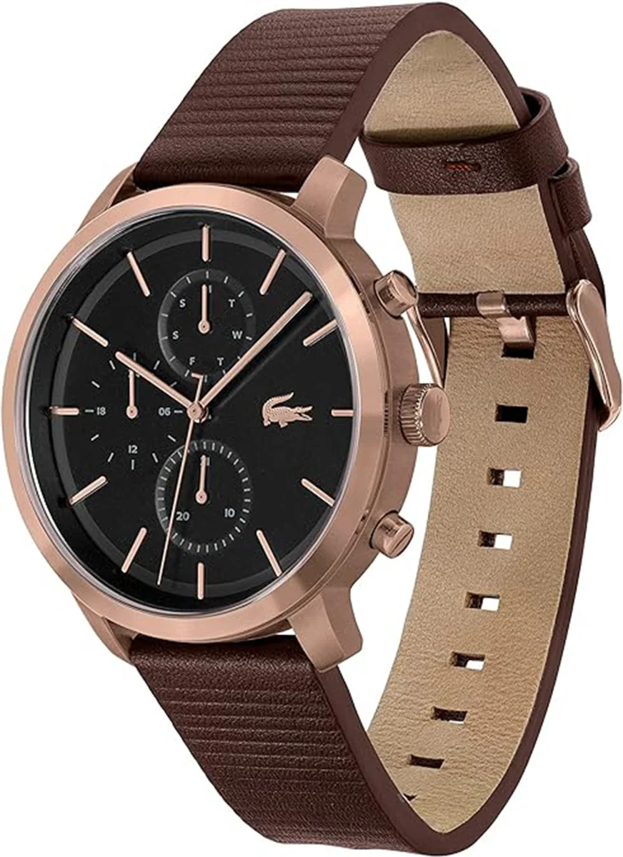 Montre Homme Lacoste Replay 2011257 - Boîtier Or Rose, Cadran Multifonctions Noir, Bracelet Cuir Marron vue 2