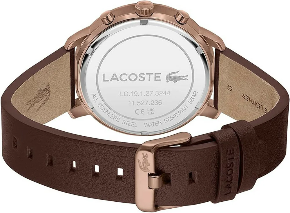 Montre Homme Lacoste Replay 2011257 - Boîtier Or Rose, Cadran Multifonctions Noir, Bracelet Cuir Marron vue 3