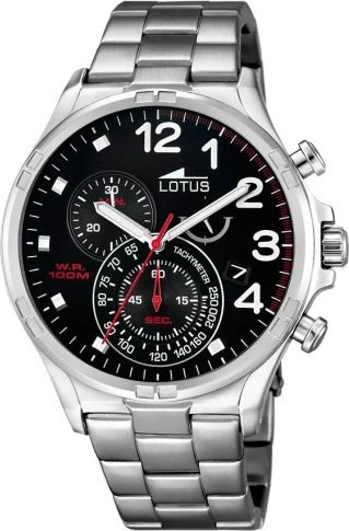 Montre Homme Lotus L10126/4 en acier argenté, cadran noir