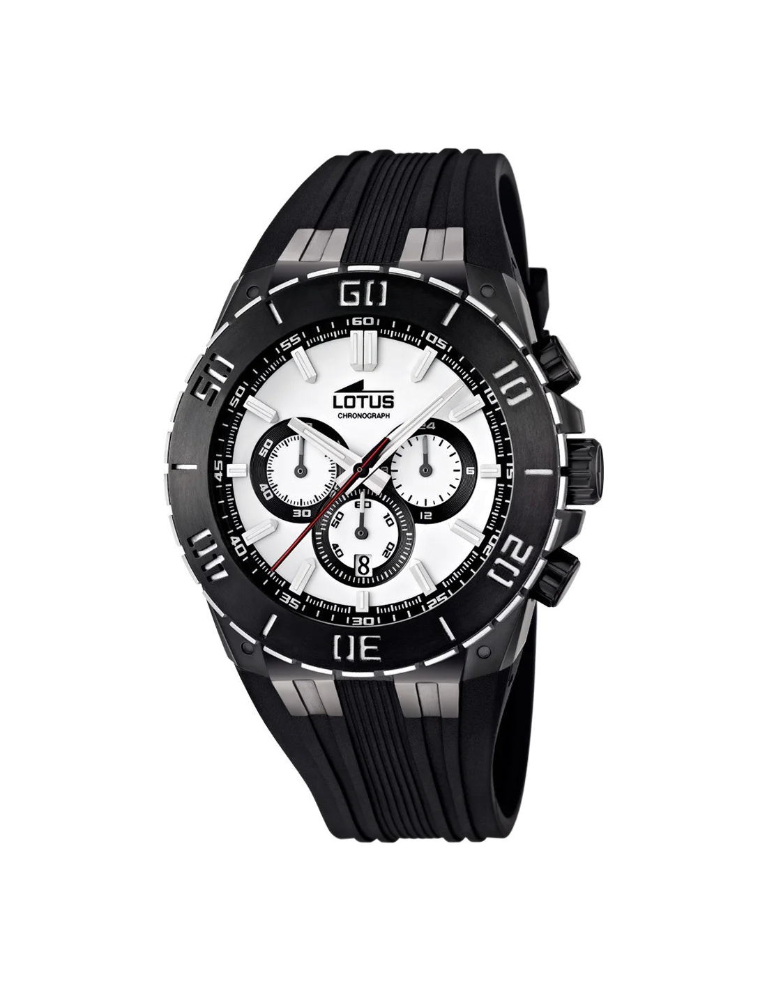 Montre Homme Lotus Sport L15802/1, Boîtier Noir, Cadran Blanc, Bracelet Caoutchouc