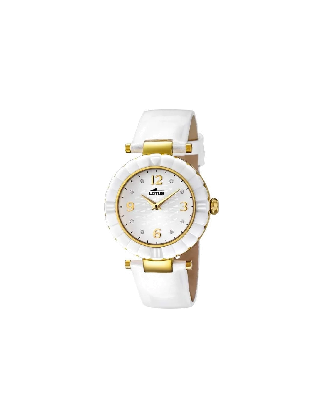 Montre Femme Lotus Trendy L15912/5 - Boîtier or et cadran blanc, bracelet cuir blanc