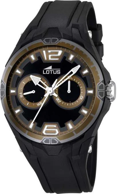 Montre Homme Lotus Sport L18184/5 - Cadran noir, bracelet résine noire et lunette brune