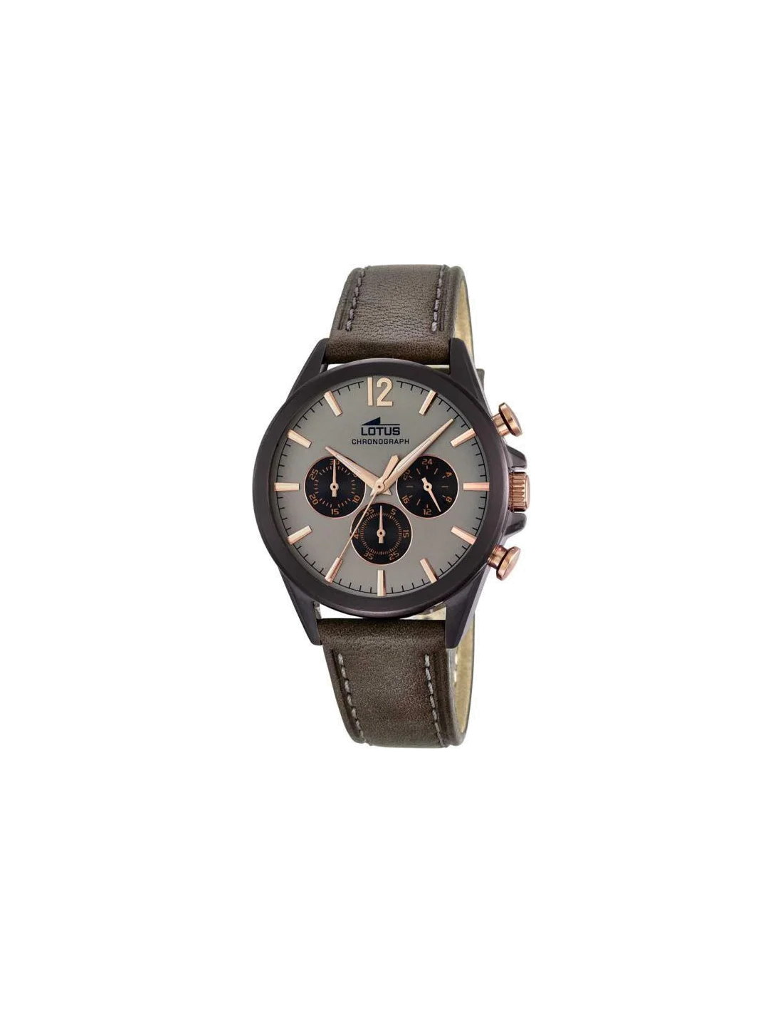 Montre Homme Lotus L18200/1 Cadran Gris Boîtier Noir Bracelet Cuir Marron