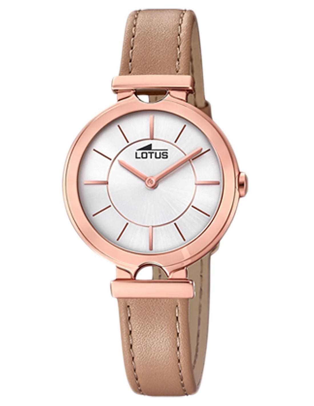 Montre Femme Lotus Bliss L18453/1 - Cadran Argent, Boîtier Or Rose, Bracelet Cuir Marron