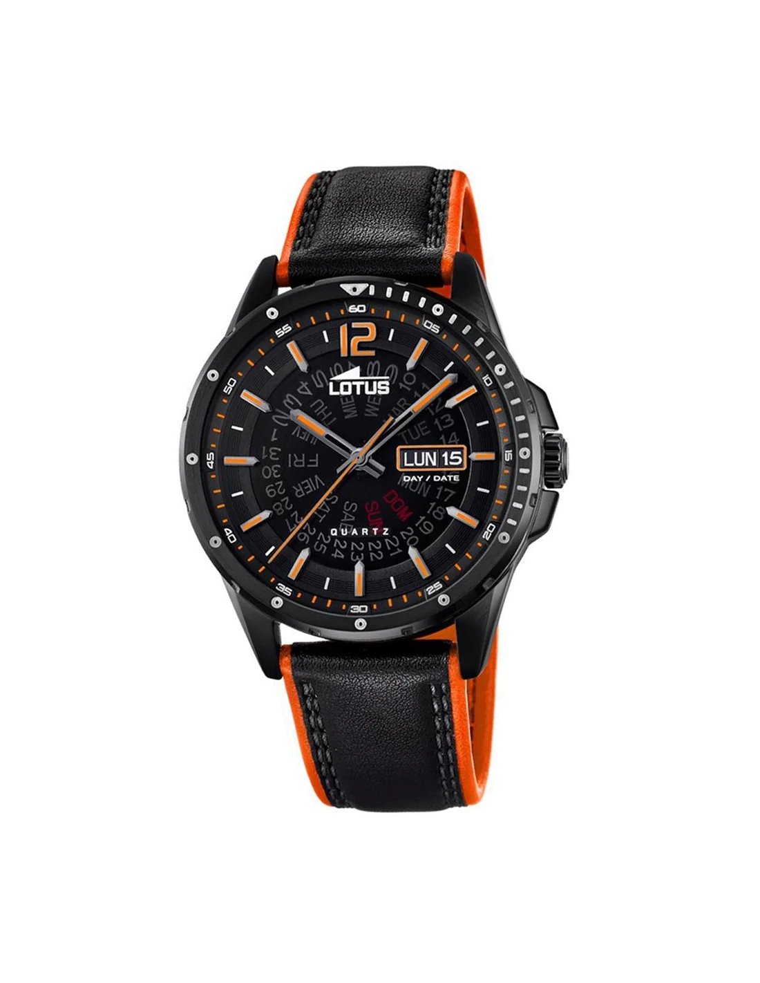 Montre Homme Lotus L18525/1 Cadran Soleillé Noir, Boîtier Acier, Bracelet Cuir