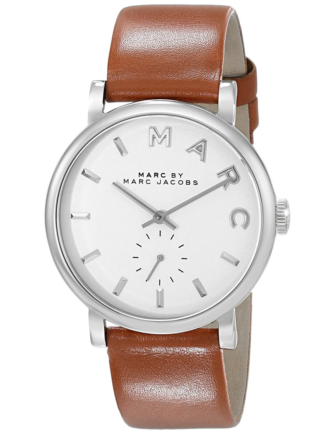 Montre femme Marc Jacobs Baker MBM1265, cadran blanc, bracelet cuir marron