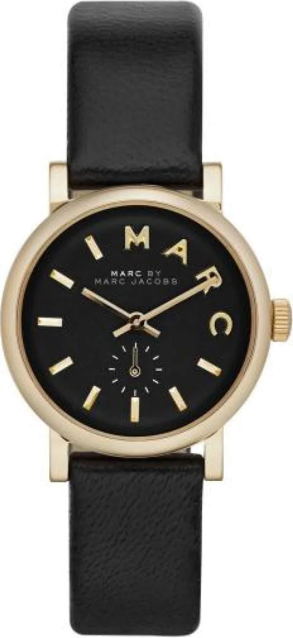 Montre Femme Marc Jacobs Baker MBM1273 - Cadran noir, boîtier or rose, bracelet cuir