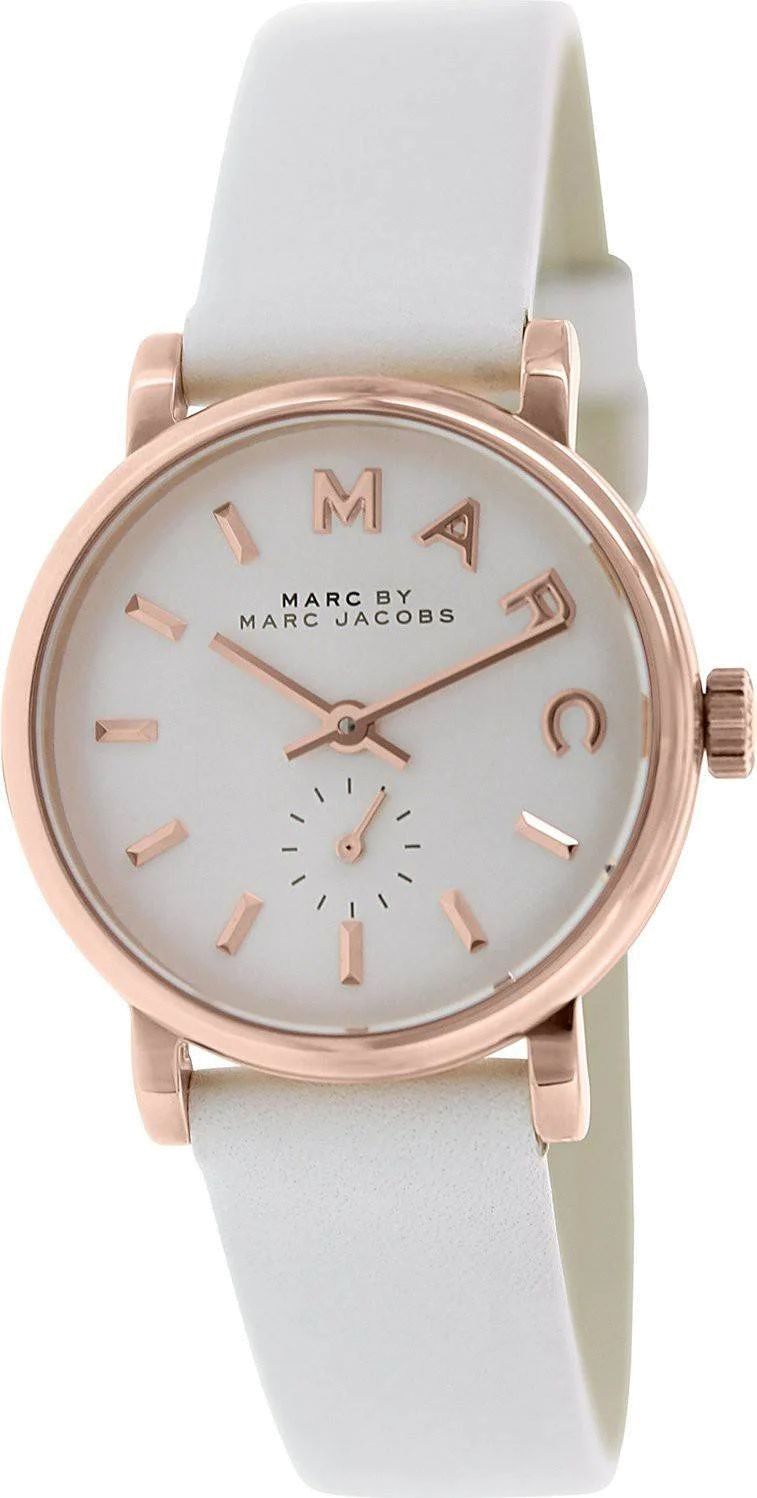 Montre Femme Marc Jacobs MBM1284 Boîtier Or Rose Cadran Blanc Bracelet Cuir