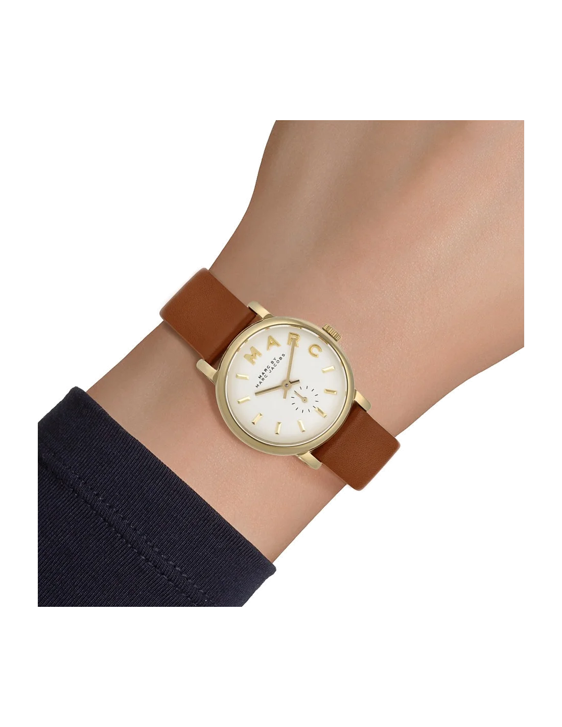 Montre Femme Marc Jacobs MBM1317 Cadran Blanc Boîtier Or Bracelet Cuir Marron vue 3