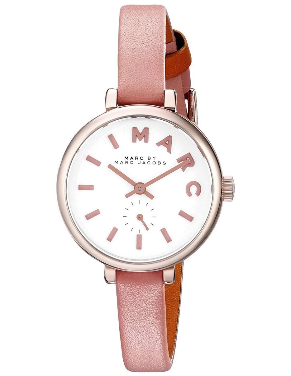 Montre Femme Marc Jacobs MBM1355 à bracelet cuir orange et boîtier or rose vue 2