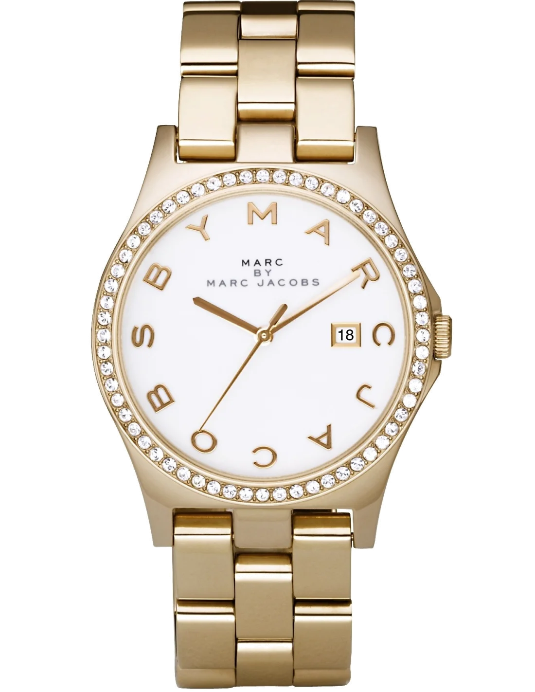 Montre Femme Marc Jacobs Henry MBM3045 en acier doré jaune et cadran blanc