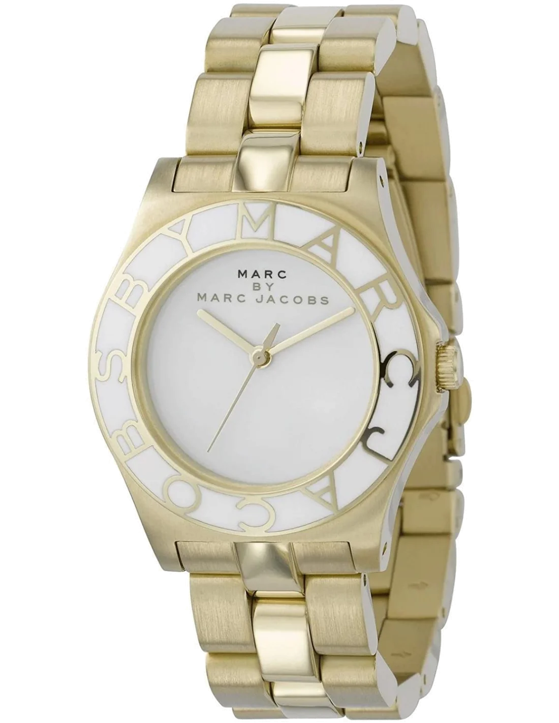 Montre Femme Marc Jacobs MBM3050 en Acier Inoxydable Doré, Cadran Blanc à Index Cristaux
