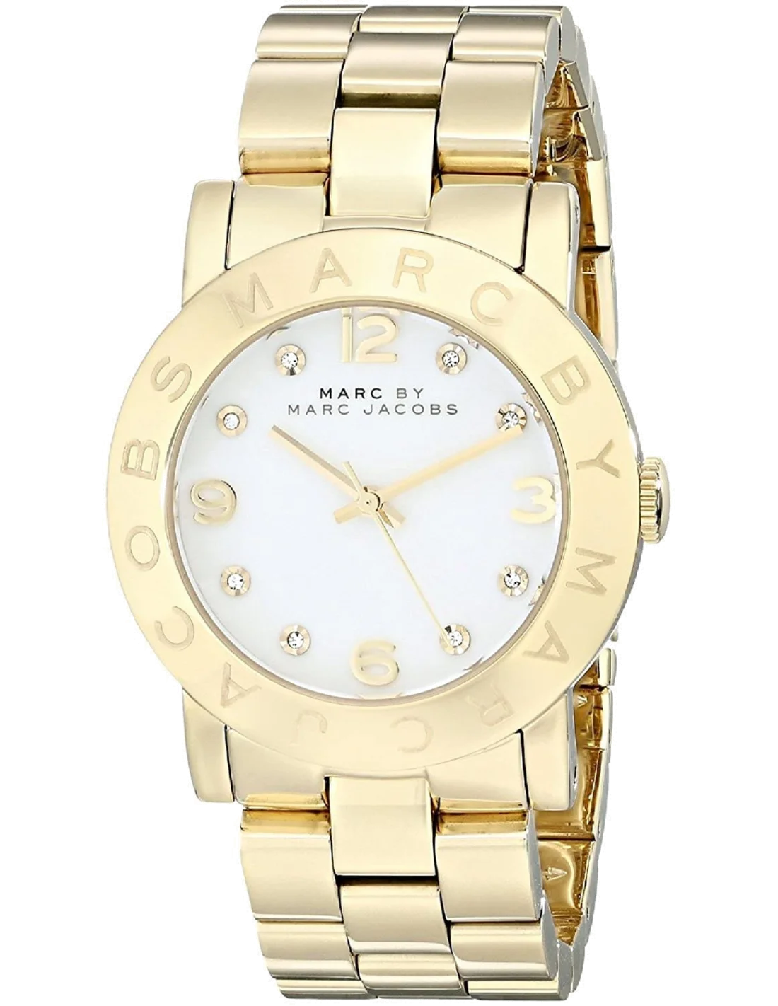 Montre Femme Marc Jacobs Amy MBM3056 en acier doré avec cadran blanc et index pierres