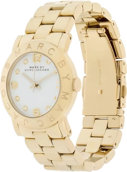 Montre Femme Marc Jacobs Amy MBM3056 en acier doré avec cadran blanc et index pierres vue 2