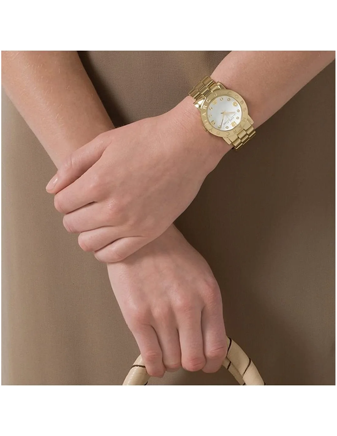 Montre Femme Marc Jacobs Amy MBM3056 en acier doré avec cadran blanc et index pierres vue 4