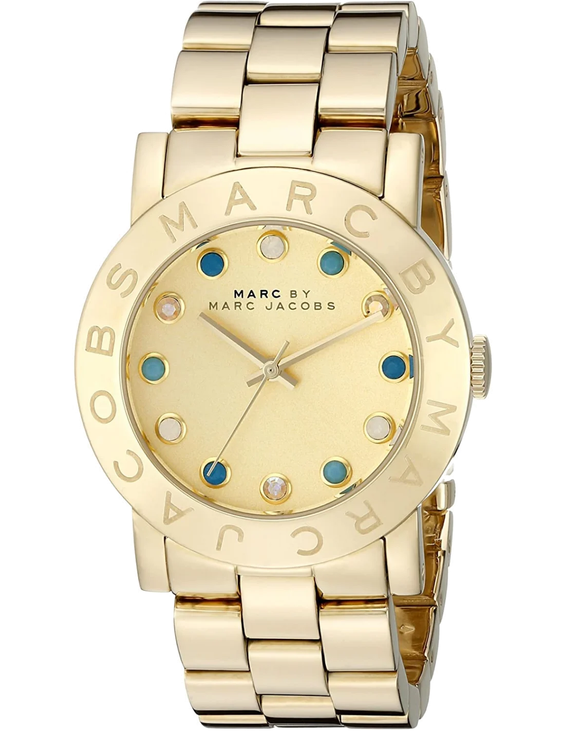 Montre Femme Marc Jacobs Amy MBM3215 en Acier Doré avec Cristaux Bleus