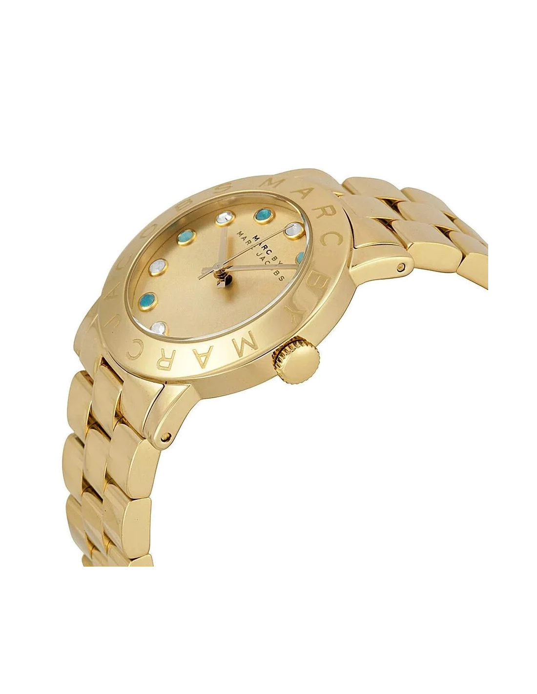Montre Femme Marc Jacobs Amy MBM3215 en Acier Doré avec Cristaux Bleus vue 2