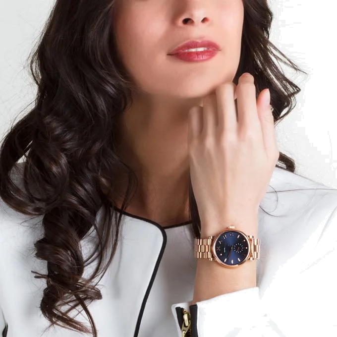 Montre Femme Marc Jacobs MBM3330 Cadran Bleu & Bracelet Acier Or Rose vue 3