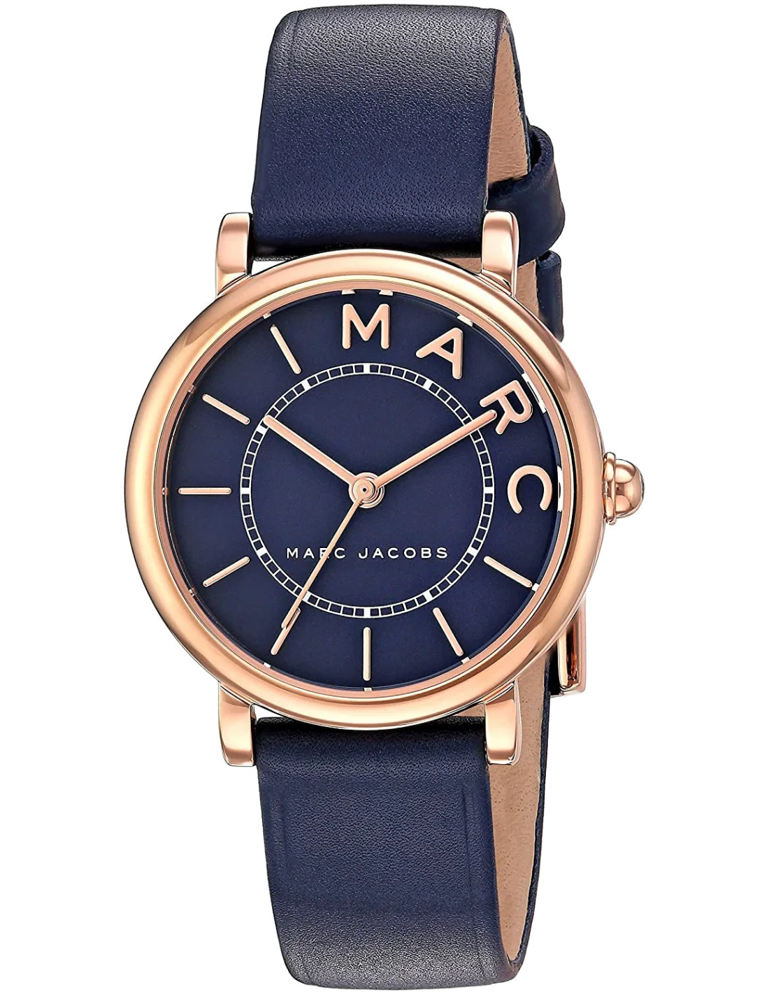 Montre Femme Marc Jacobs MJ1539 Roxy - Boîtier Or Rose, Cadran Bleu, Bracelet Cuir
