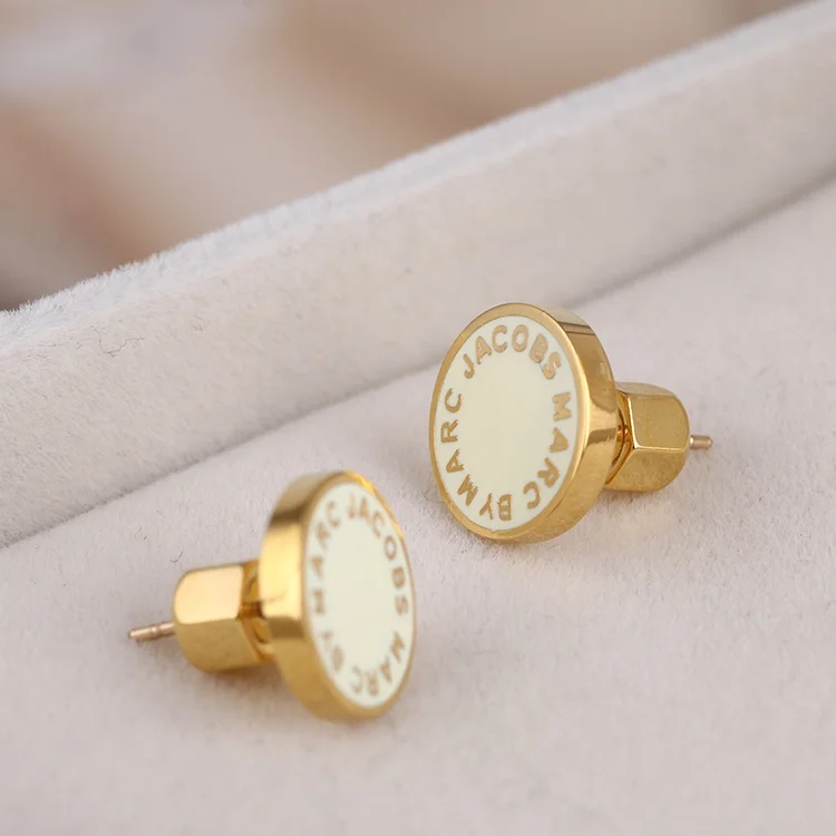 Boucles d'oreilles pour femme Marc by Marc Jacobs, disque blanc acier doré - Réf. 106670 vue 2