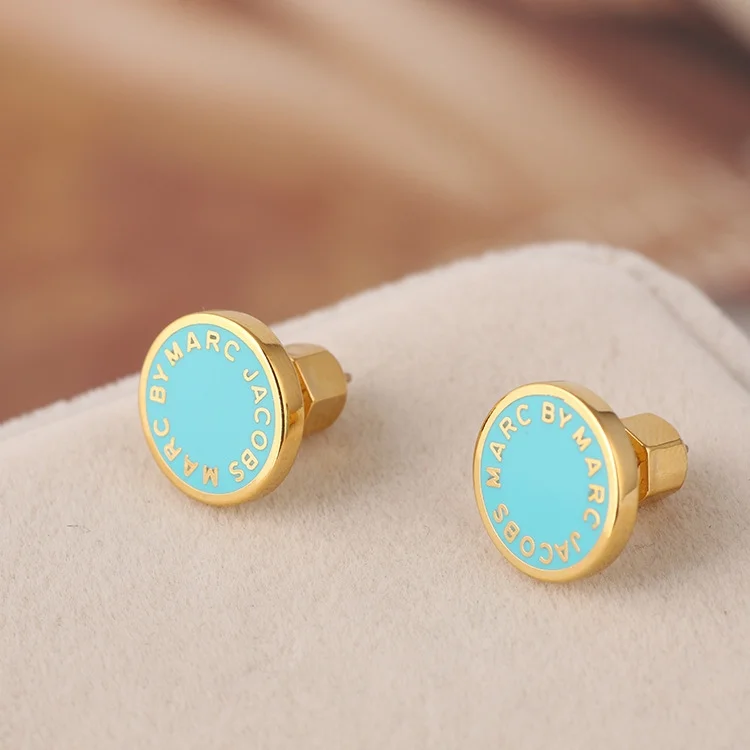 Boucles d'oreilles Marc Jacobs pour femme, disque turquoise acier doré - Réf. 106672 vue 2