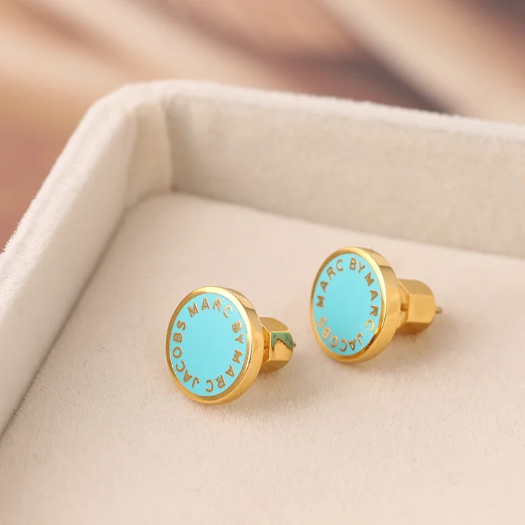 Boucles d'oreilles Marc Jacobs pour femme, disque turquoise acier doré - Réf. 106672 vue 3
