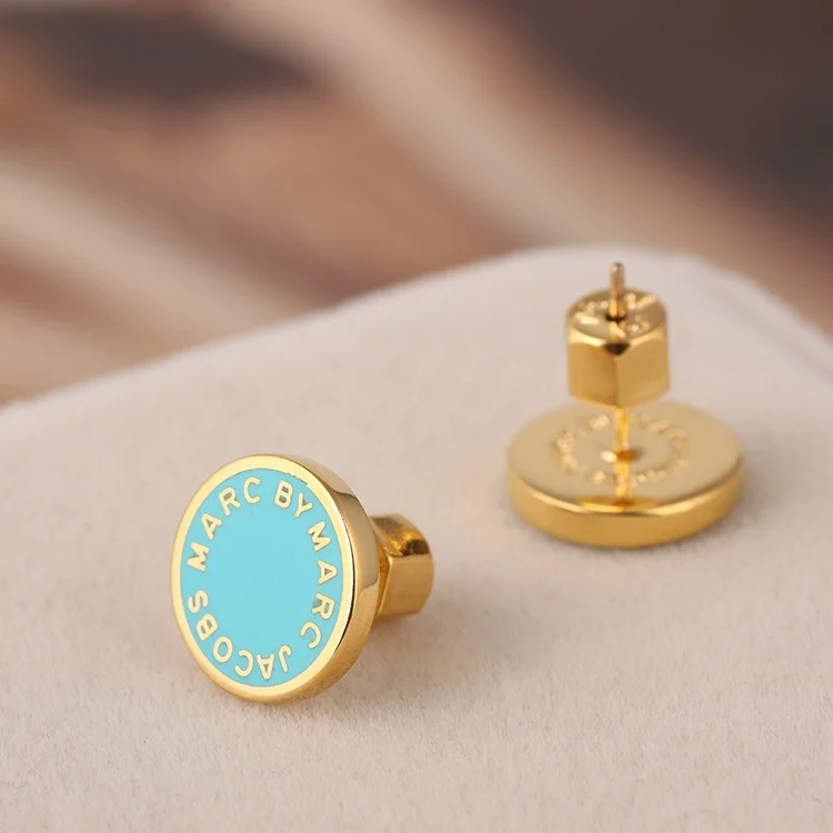Boucles d'oreilles Marc Jacobs pour femme, disque turquoise acier doré - Réf. 106672 vue 4