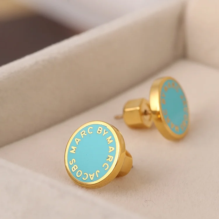 Boucles d'oreilles Marc Jacobs pour femme, disque turquoise acier doré - Réf. 106672 vue 5