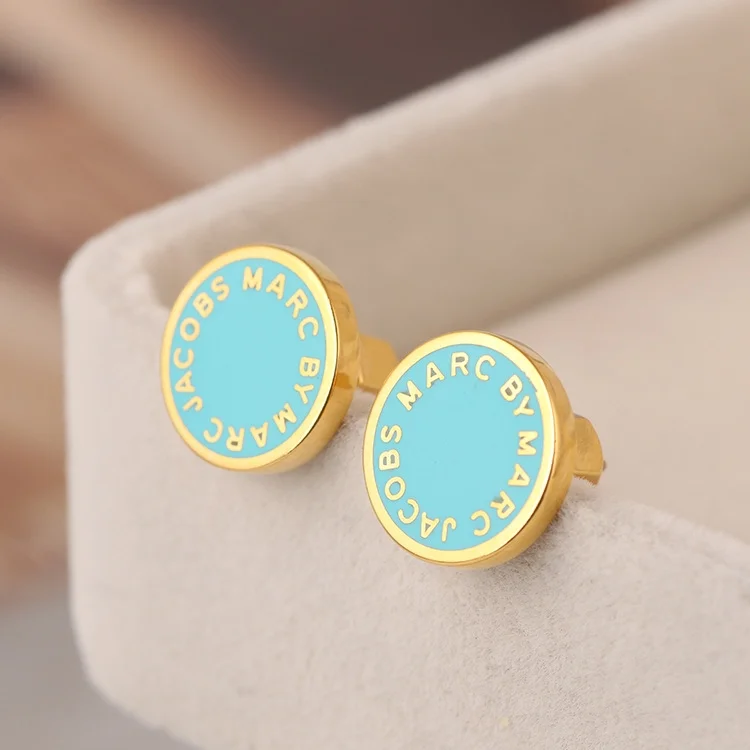 Boucles d'oreilles Marc Jacobs pour femme, disque turquoise acier doré - Réf. 106672 vue 6