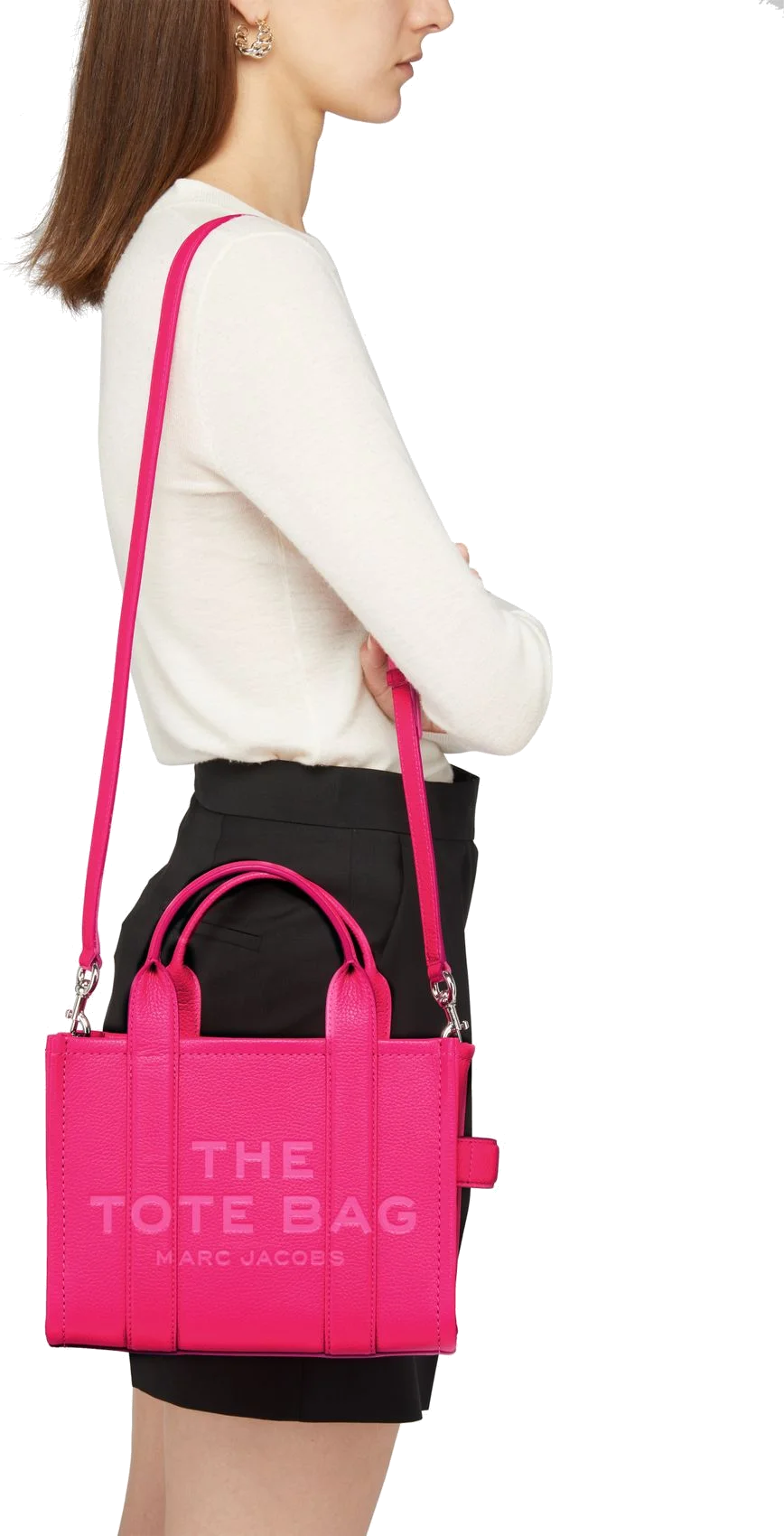 Sac à main Marc Jacobs The Mini Tote Bag en cuir grainé Fuchsia - Réf. H009L01SP21-955 vue 5
