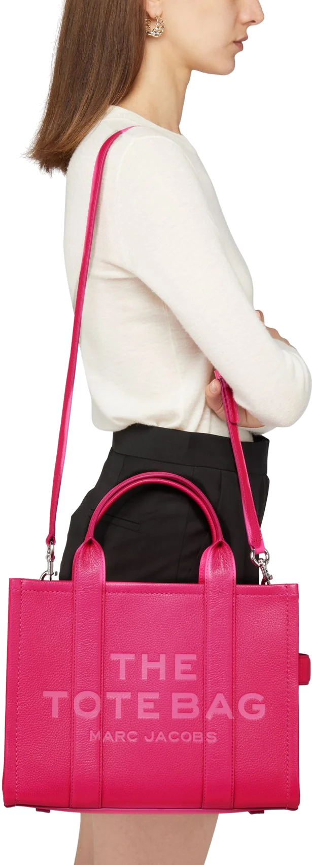 Sac à main Marc Jacobs The Medium Tote Bag, cuir grainé fuchsia pour femme - Réf. H004L01PF21-955 vue 4