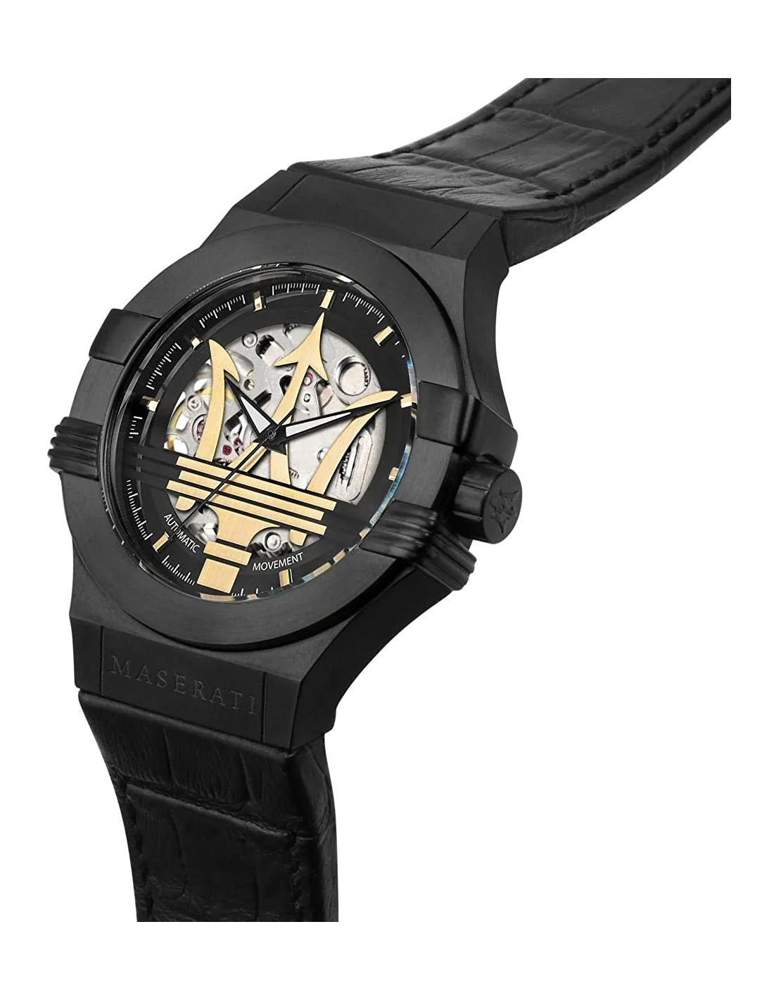 Montre Homme Maserati Potenza R8821108027 Automatique Squelette - Boîtier Noir, Cadran Doré, Bracelet Cuir vue 2