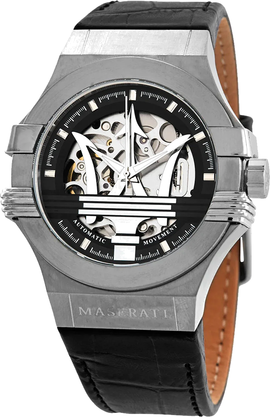 Montre Homme Maserati Automatique Squelette 42mm R8821108038 Bracelet Cuir Noir