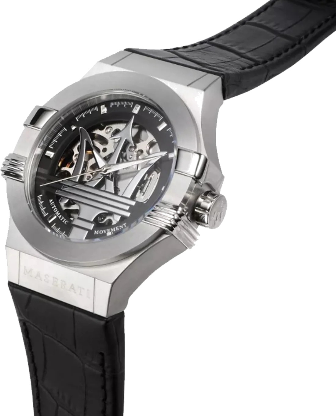 Montre Homme Maserati Automatique Squelette 42mm R8821108038 Bracelet Cuir Noir vue 2