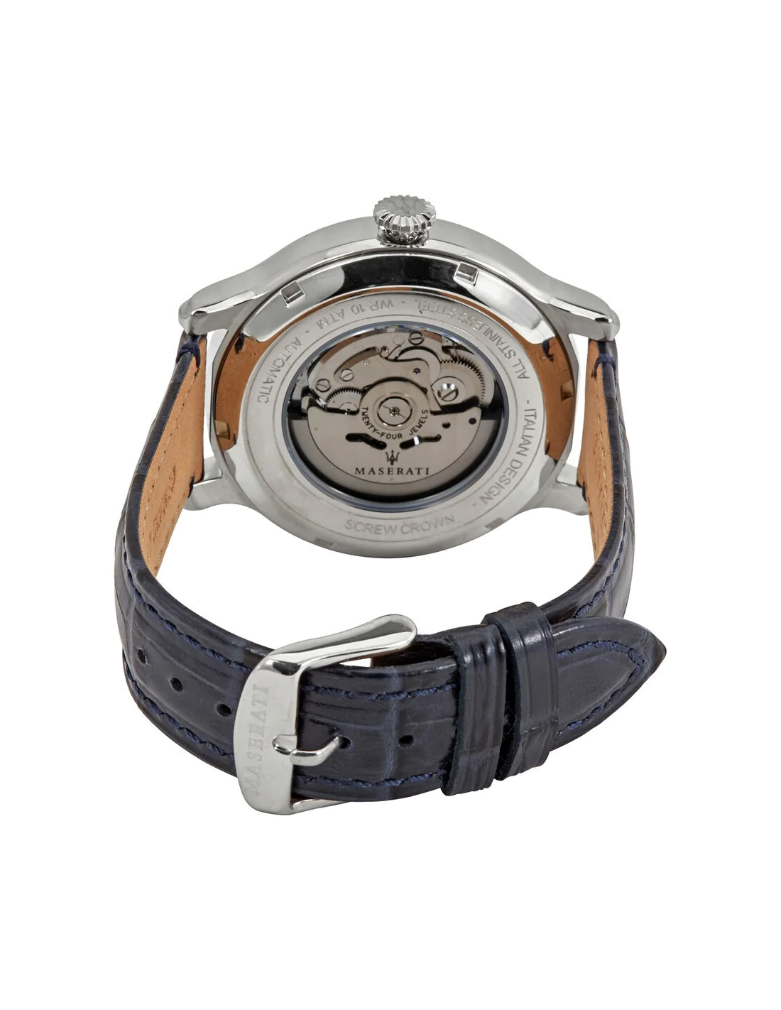 Montre automatique Maserati Epoca R8821118002 Homme - Cadran squelette gris, boîtier acier 42mm, bracelet cuir bleu vue 3