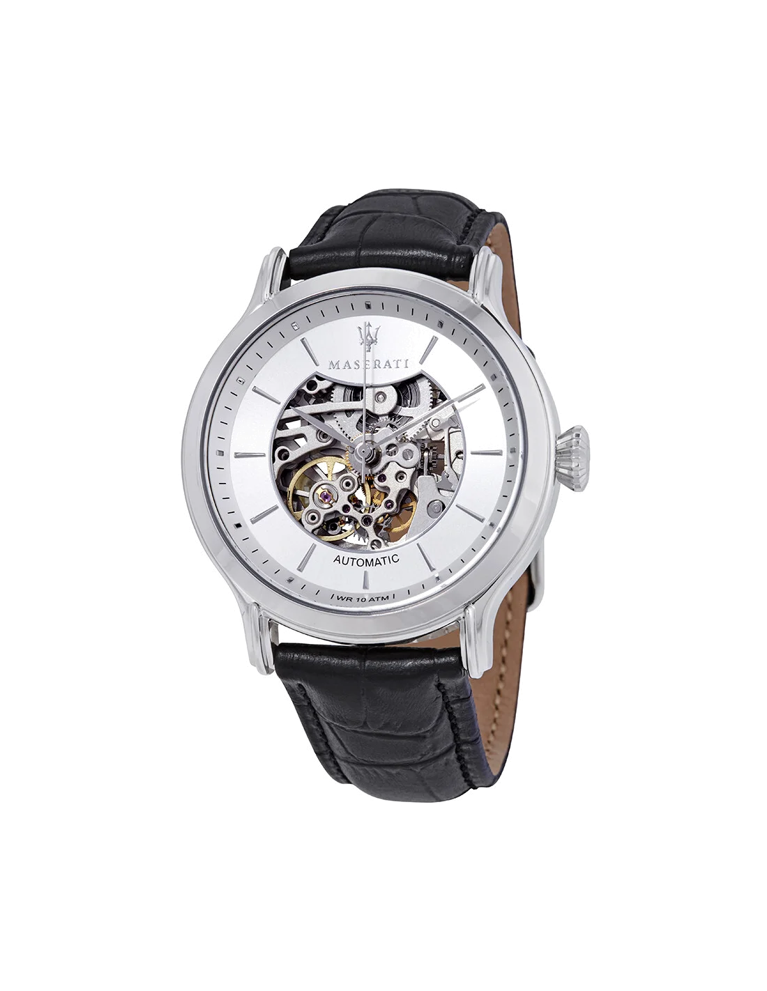 Montre automatique Maserati Epoca R8821118003 pour homme, cadran squelette gris, bracelet cuir noir