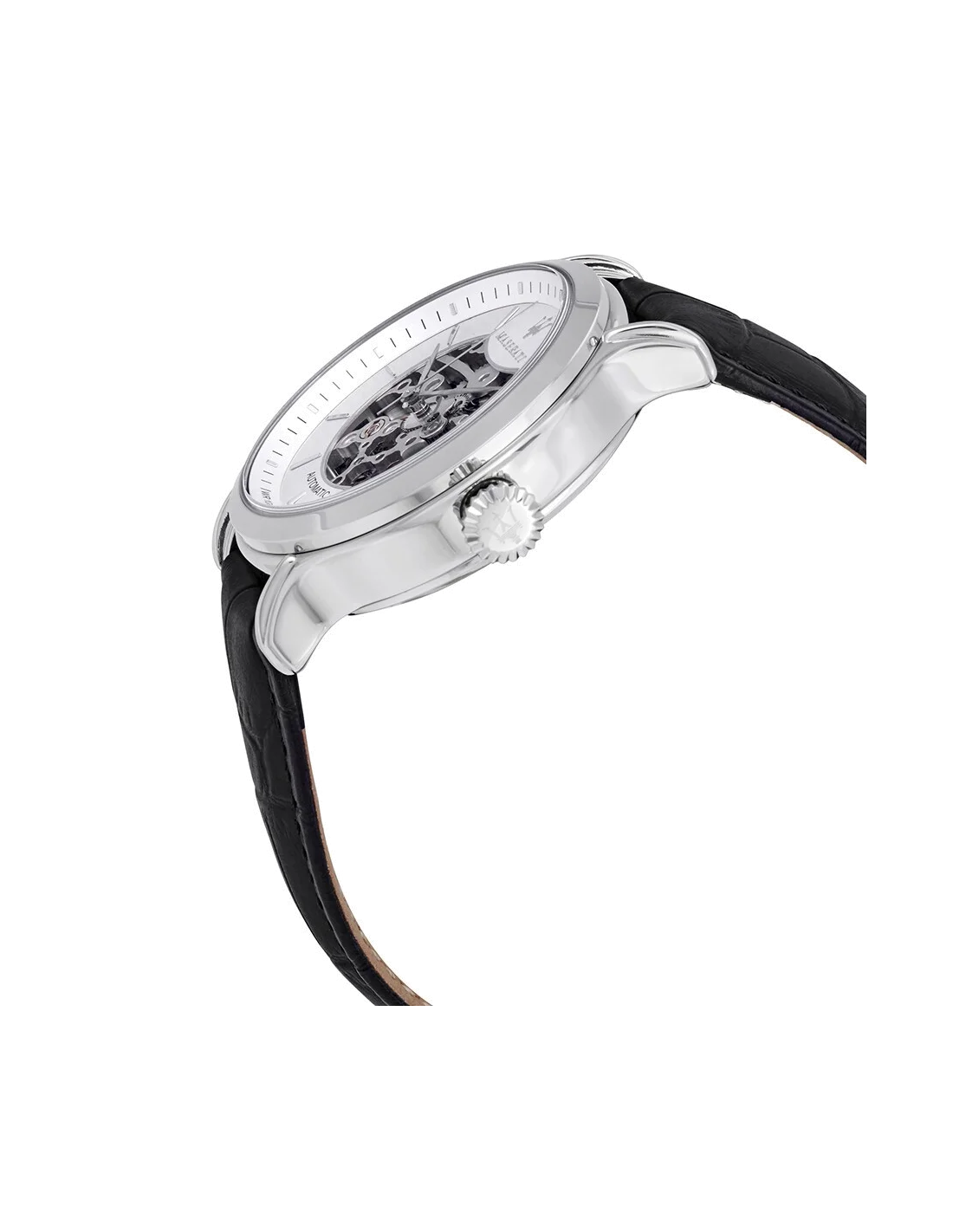 Montre automatique Maserati Epoca R8821118003 pour homme, cadran squelette gris, bracelet cuir noir vue 2