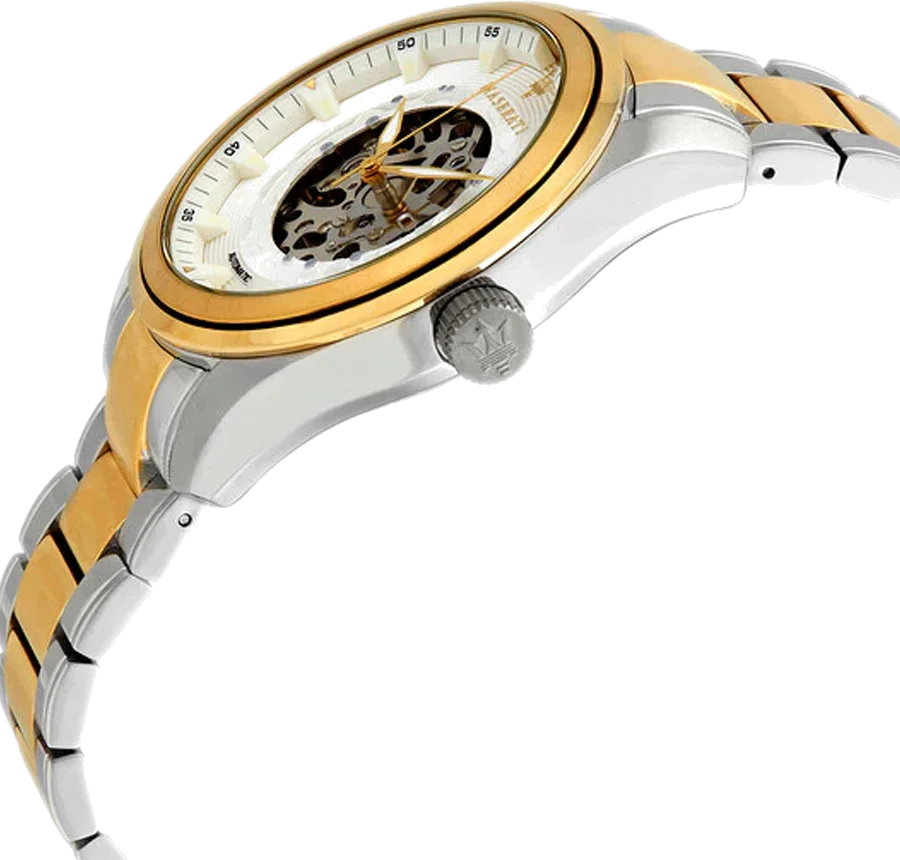 Maserati Traguardo R8823112003 - Montre squelette automatique homme - Cadran argenté, bracelet acier bicolore vue 2