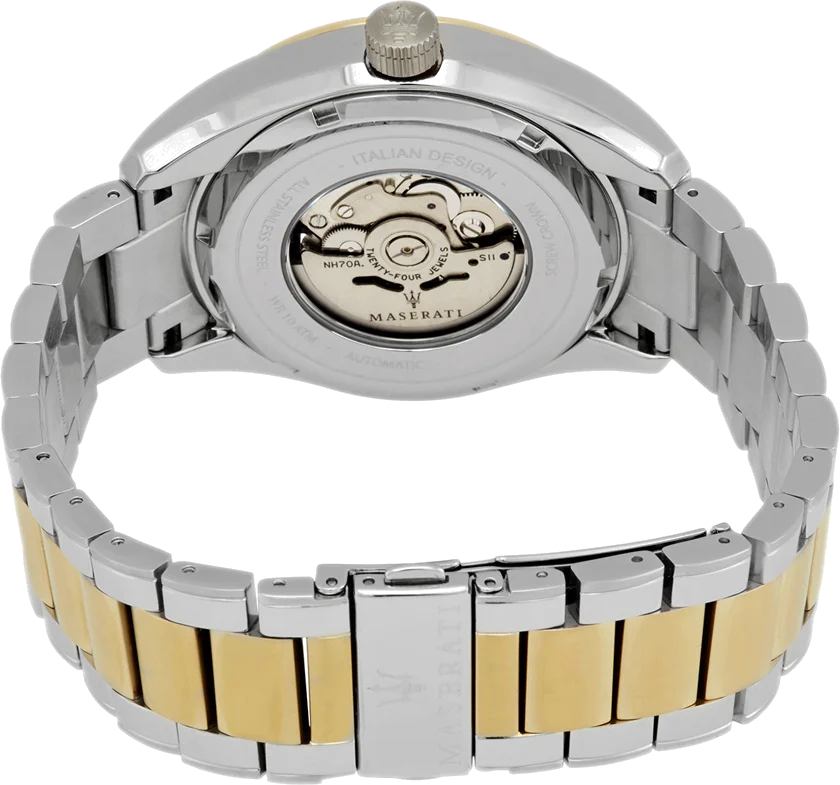 Maserati Traguardo R8823112003 - Montre squelette automatique homme - Cadran argenté, bracelet acier bicolore vue 3