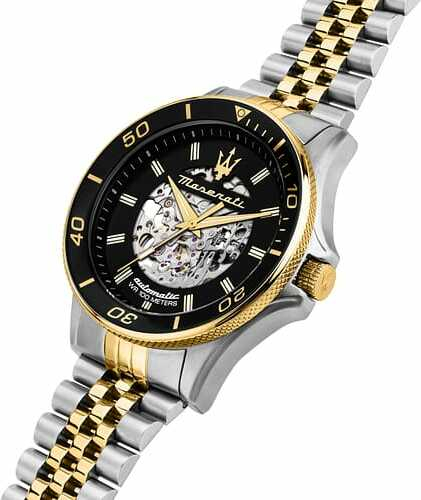 Montre Homme Maserati Automatique Sfida R8823140010 bracelet acier bicolore cadran squelette vue 4
