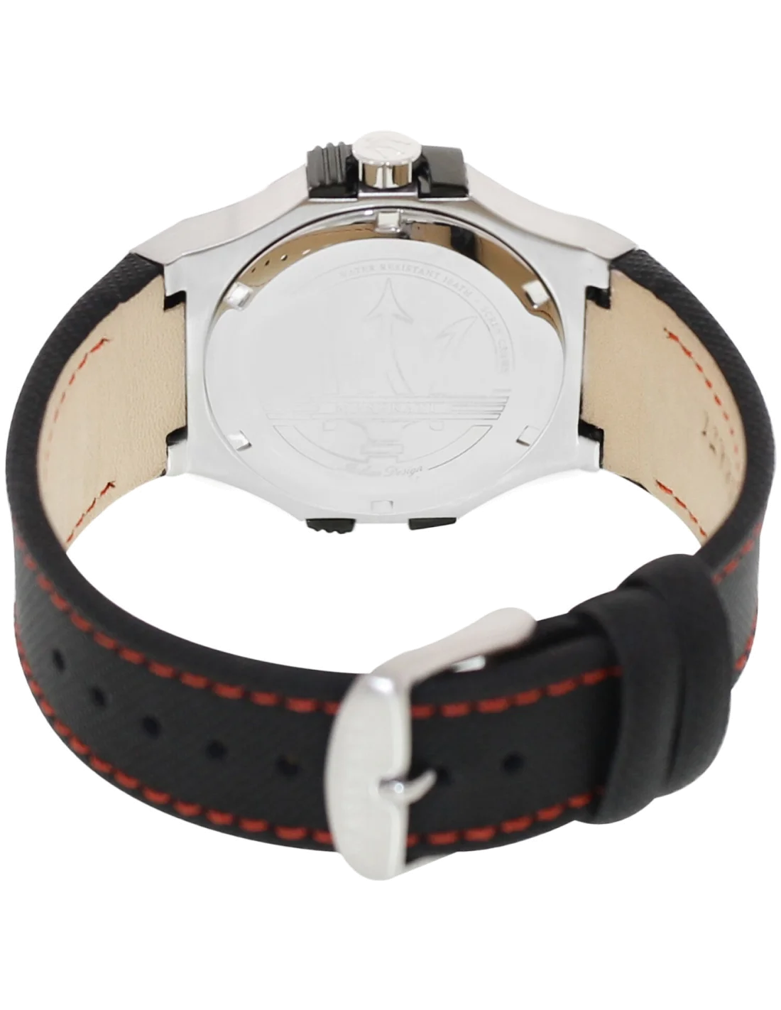 Montre Homme Maserati Potenza R8851108001 - Cadran Noir, Bracelet Cuir Noir Surpiqûres Rouges vue 3