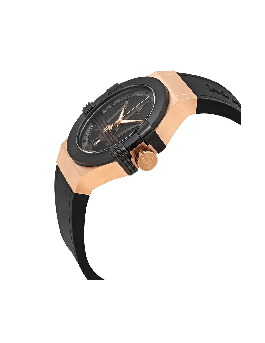 Montre Homme Maserati Potenza R8851108002, Boîtier Or Rose, Cadran Noir, Bracelet Silicone Noir vue 2